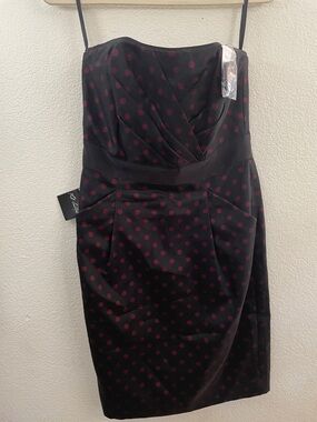 White House black market 100% silk Black Strapless Polka Dot dress cocktail sexy